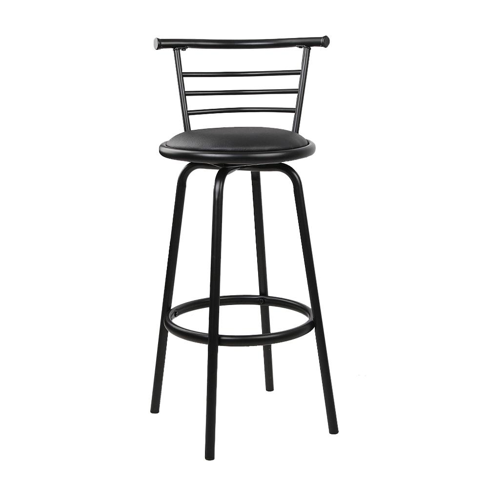 Artiss Set of 4 PU Leather Bar Stools in black with steel base, featuring a 360-degree swivel seat and curved backrest.